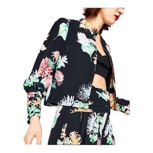 Zara Floral Bomber Jacket - Black and Multicolor